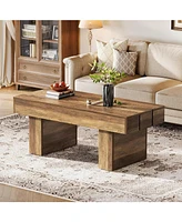 Tribesigns Rectangle Coffee Table, 47.24" Farmhouse Center Table with Slat Tabletop & Thick Base, Rustic Wooden Cocktail Tea Table for Living Room Apa