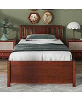 Wooden Platform Bed with Headboard and Slat Support