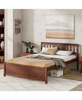 Wooden Platform Bed with Headboard and Slat Support