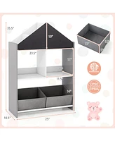 Playhouse Kids Bookshelf with Chalkboard and Whiteboard for Fun Interactive Storage Learning