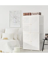 Foldable Armoire Wardrobe Closet with 8 Cubby Storage for Compact and Organized Clothing Storage