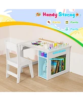 Kids Art Table and Chair Set Toddler Craft Drawing Desk-White