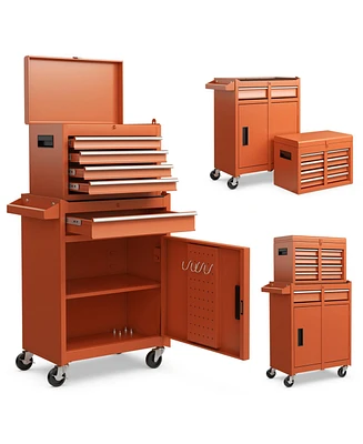 2-in-1 Tool Chest and Cabinet with 5 Sliding Drawers Versatile Storage Solution for Tools Equipment