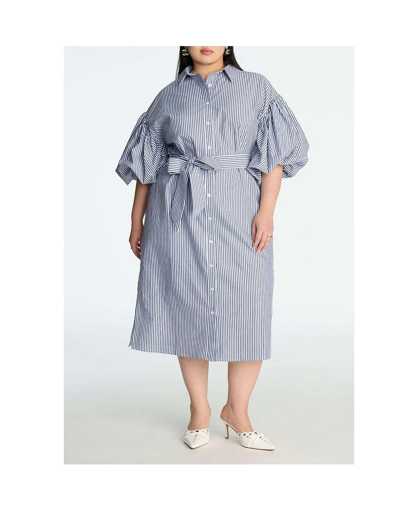 Eloquii Women's Plus Balloon Sleeve Shirt Dress