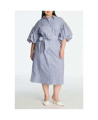 Eloquii Women's Plus Balloon Sleeve Shirt Dress