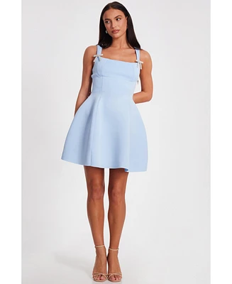 Quiz Women's Scuba Foam Mini Dress with Diamante Bow Detail