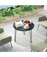Round Coffee Table with Thickened Tabletop and Metal Tripod Legs
