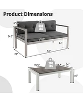2 Pcs Patio Aluminum Sofa Set Coffee Table Cushioned Loveseat Wpc Armrests