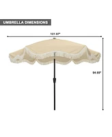 9 ft. Unique Design Crank Outdoor Patio Market Umbrella Beige with Full Fiberglass Rib and Base