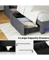 Bed Frame with Led Lights Wingback Headboard and Charging Station