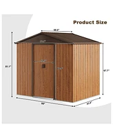 Storage Shed Metal Imitation Wood Grain 6×8 ft Tool Shed Waterproof Brown