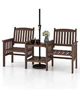 Outdoor Loveseat with 2-Tier Side Table and Umbrella Hole for Comfortable Versatile Patio Seating