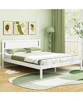 Wood Bed Frame with Headboard and Wooden Slats Support