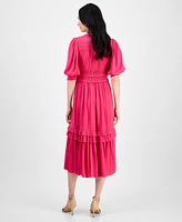 T Tahari Women's V-Neck Smocked-Waist Tiered Dress