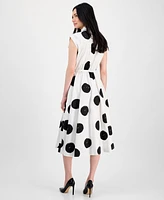 T Tahari Women's Dot-Print Belted Fit & Flare Dress