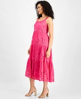 Robbie Bee Petite Lace-Trim Sleeveless Tiered Maxi Dress