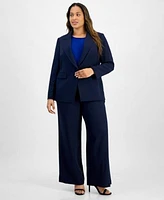 Tahari Asl Plus Size Single Button Crepe Blazer Wide Leg Pants