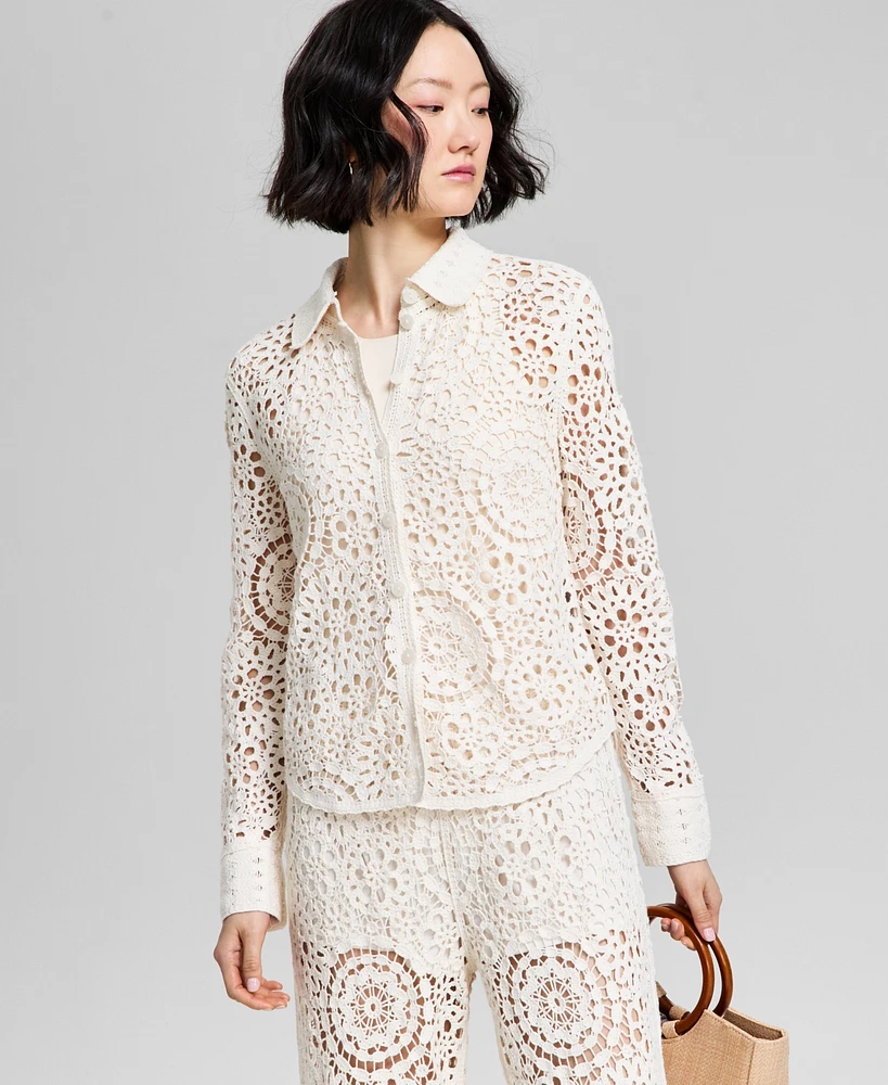 And Now This Women's Cotton Crocheted Lace Blouse