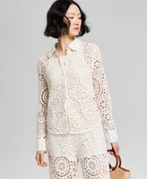 And Now This Women's Cotton Crocheted Lace Blouse