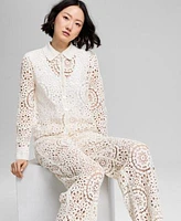 Now This Womens Crochet Woven Blouse Pants Exclusively At Macys