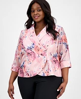 Alex Evenings Plus Printed 3/4-Sleeve Top
