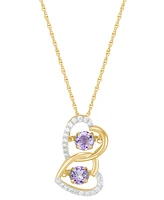 Macy's Amethyst (9/10 ct. t.w.) or Garnet (1-1/4 & White Topaz (1/4 Double Heart Pendant Necklace 14K Yellow Gold Over Sterling