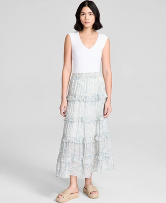 And Now This Women's Floral Tiered Pull-On Maxi Skirt, Exclusively at Macy's