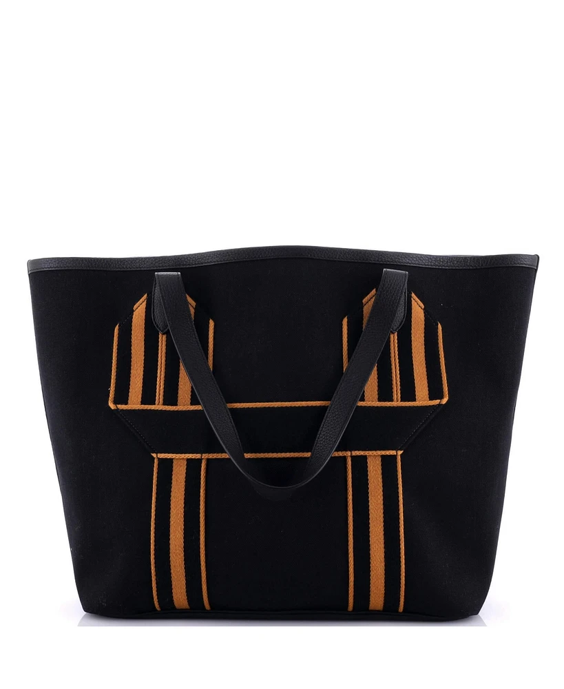 Pre-Owned HERMES Pursangle Tote Canvas with Leather