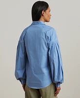 Lauren Ralph Petite Cotton Poplin Blouson-Sleeve Shirt