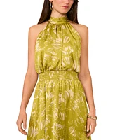 Vince Camuto Women's Printed Satin Halter Smocked-Waist Maxi Dress