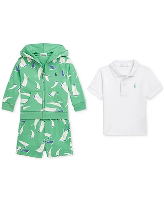 Polo Ralph Lauren Baby Sailboat-Print Hoodie, Shirt & Short Set