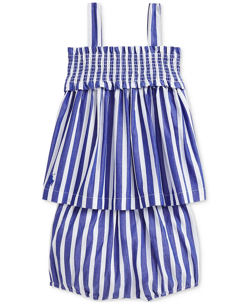 Polo Ralph Lauren Baby Girls Striped Cotton Poplin Top & Bloomer Set