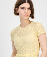Bar Iii Women's Lace Short-Sleeve Crewneck Tee, Exclusively at Macy's