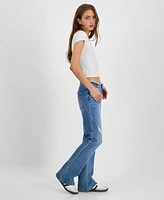 Tinseltown Juniors' Mid-Rise Raw-Waistband Flare-Leg Jeans