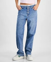 Tinseltown Juniors' High-Rise Lace-Trim Boyfriend Jeans