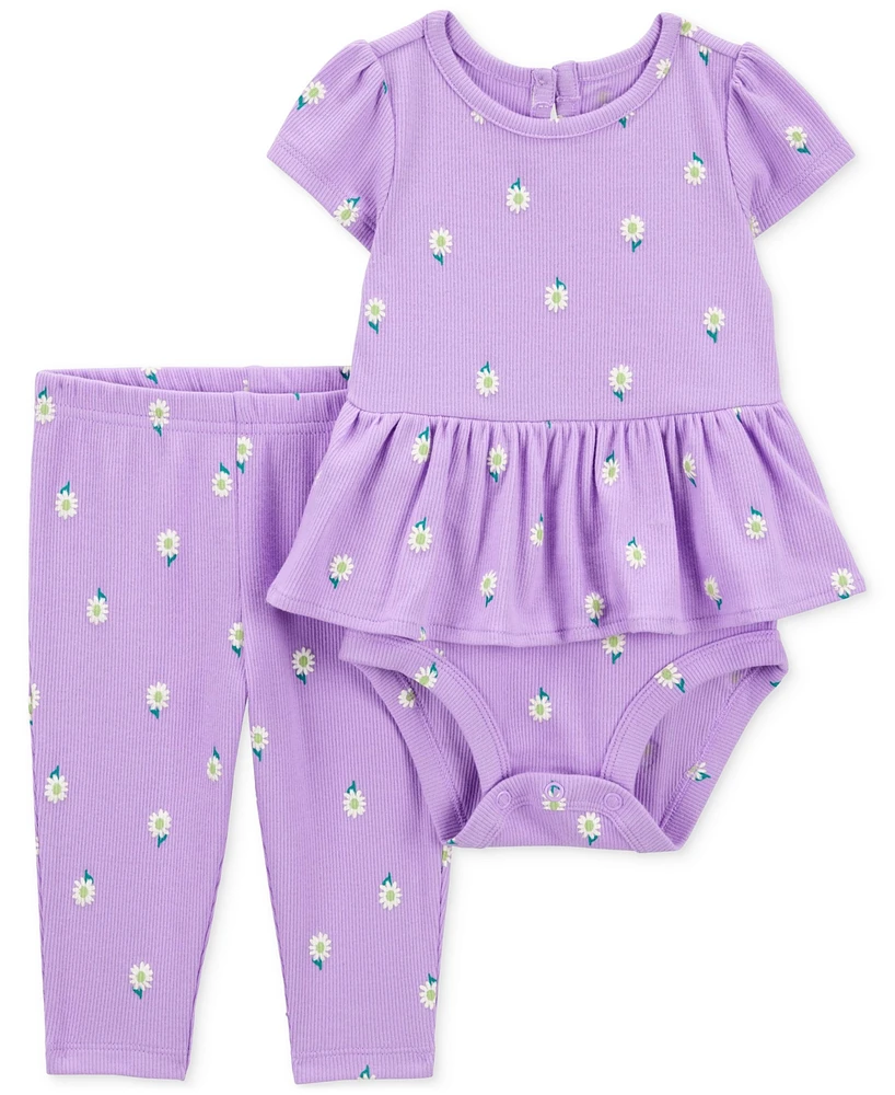 Carter's Baby Girls Cotton Peplum Bodysuit & Pants, 2 Piece Set