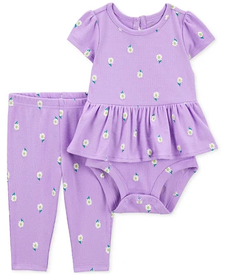 Carter's Baby Girls Cotton Peplum Bodysuit & Pants, 2 Piece Set