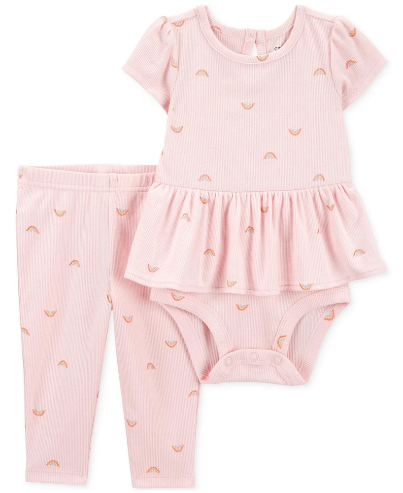 Carter's Baby Girls Cotton Peplum Bodysuit & Pants, 2 Piece Set