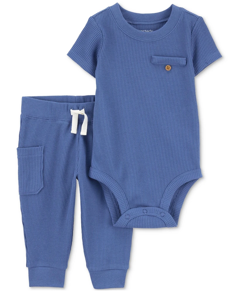 Carter's Baby Boys Waffle-Knit Cotton Short-Sleeve Bodysuit & Pants, 2 Piece Set