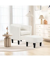 Upholstered Teddy Velvet Club Barrel Chair with Ottoman with Footrest