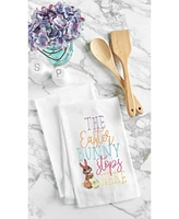 The Easter Bunny Stops Here" Spring Rabbit Embroidered Cotton Flour Sack Kitchen Dishtowel