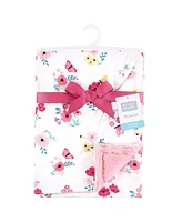 Hudson Baby Girls Plush Blanket with Furry Binding and Back, Butterfly Floral, One Size