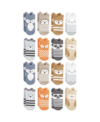 Hudson Baby Cotton Rich Terry Socks 16-Pack, Multicolor Boy Woodland, 0-6 Months