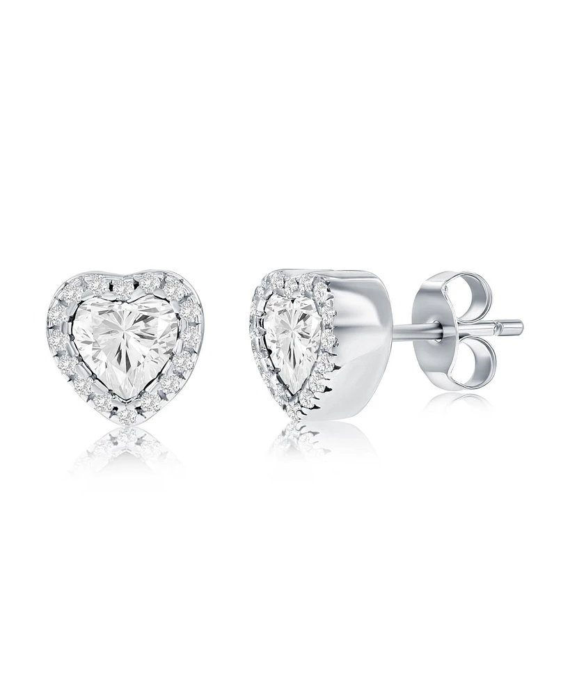 Sterling Silver, Cz Heart Stud Earrings