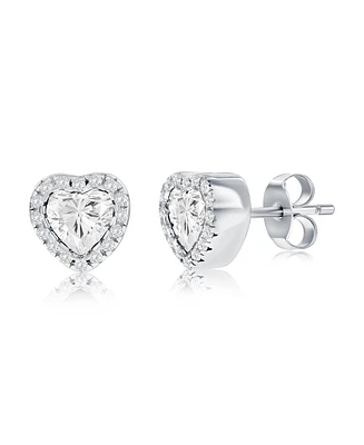 Sterling Silver, Cz Heart Stud Earrings