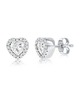 Sterling Silver, Cz Heart Stud Earrings