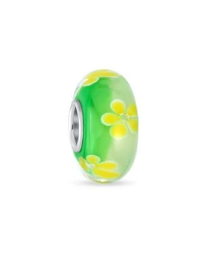 Bling Jewelry Murano Glass Charm Bead With Sterling Silver Core Floral Design Bracelets