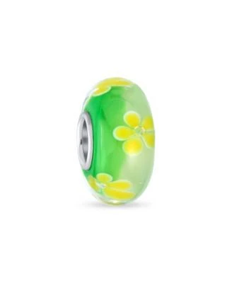 Bling Jewelry Murano Glass Charm Bead With Sterling Silver Core Floral Design Bracelets