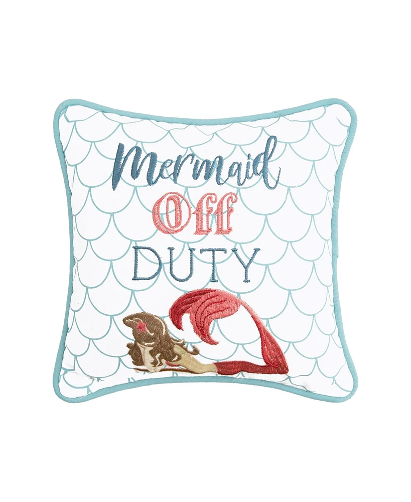 10" x 10" Mermaid Off Duty Embroidered Small Petite Throw Pillow