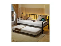 Adjustable Metal Daybed with Charging Station and Led Light